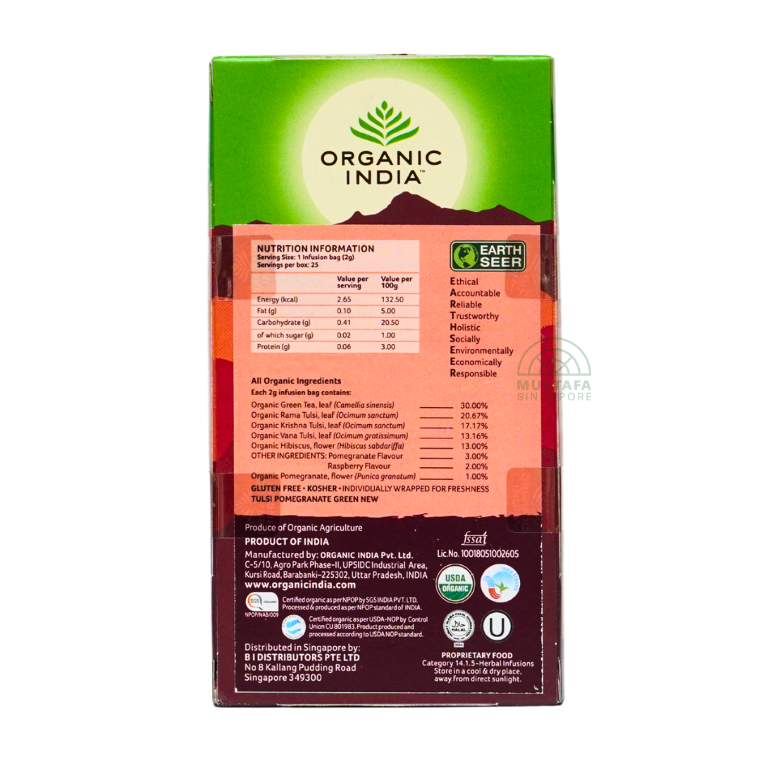 Organic India Tulsi Pomegranate Green 50.00g 25 Infusion Bags