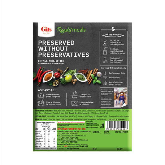 Gits Dal Makhani & Basmati Rice Combo Meal (Mild Spicy) 375g
