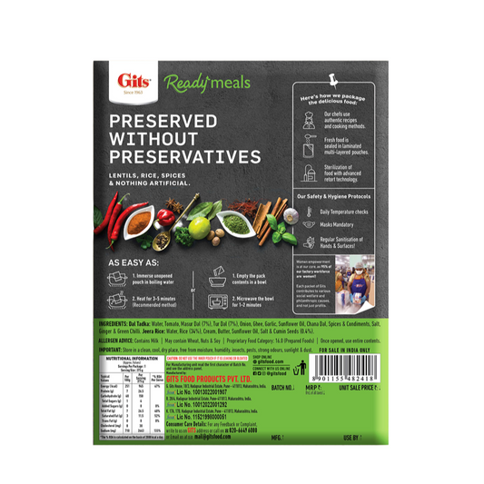 Gits Dal Tadka & Jeera Rice Combo Meal (Mild Spicy) 375g