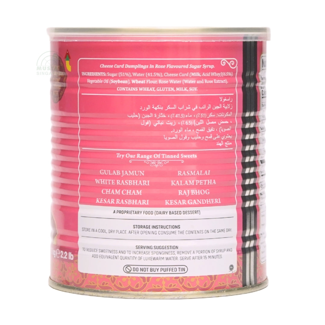 Haldiram's Rasgulla Cheese curd dumplings in rose flavoured sugar syrup 1kg
