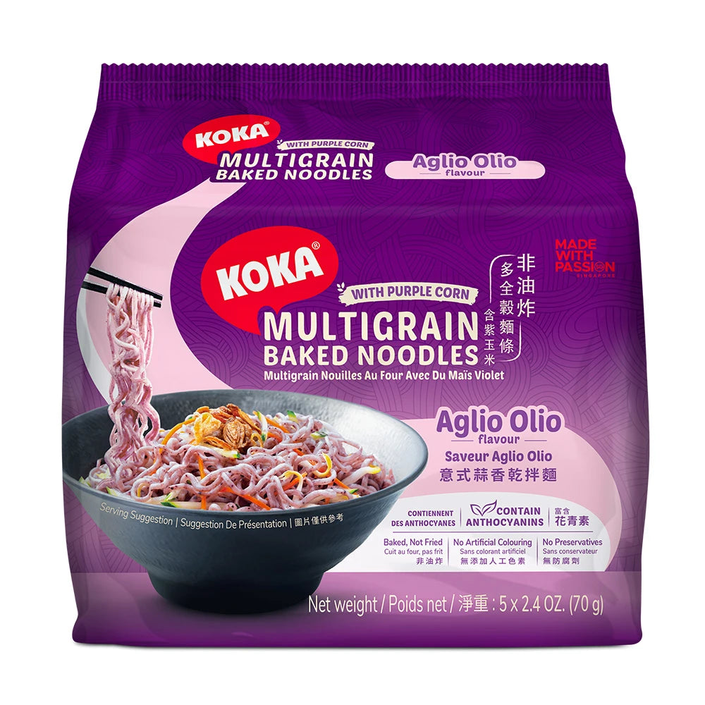 Koka Purple Corn Multigrain Baked Noodles Aglio Olio Instant Noodles 70g x 5s
