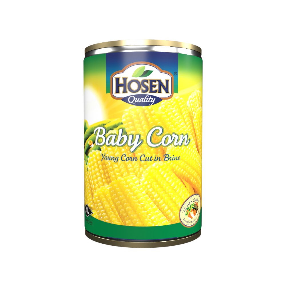 Hosen Baby Corn Young Corn Cut in Brine 400g