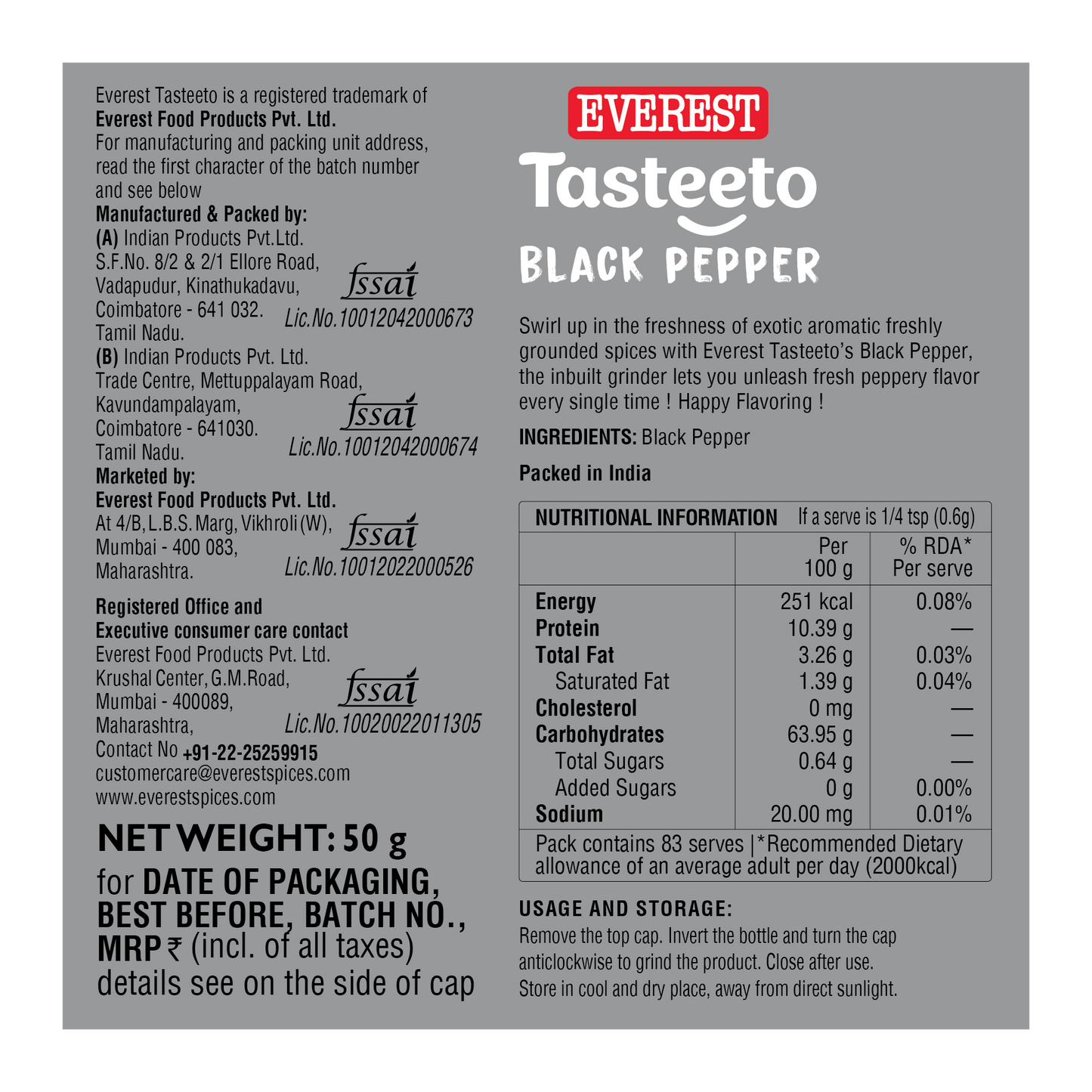 Everest Black Pepper 50g