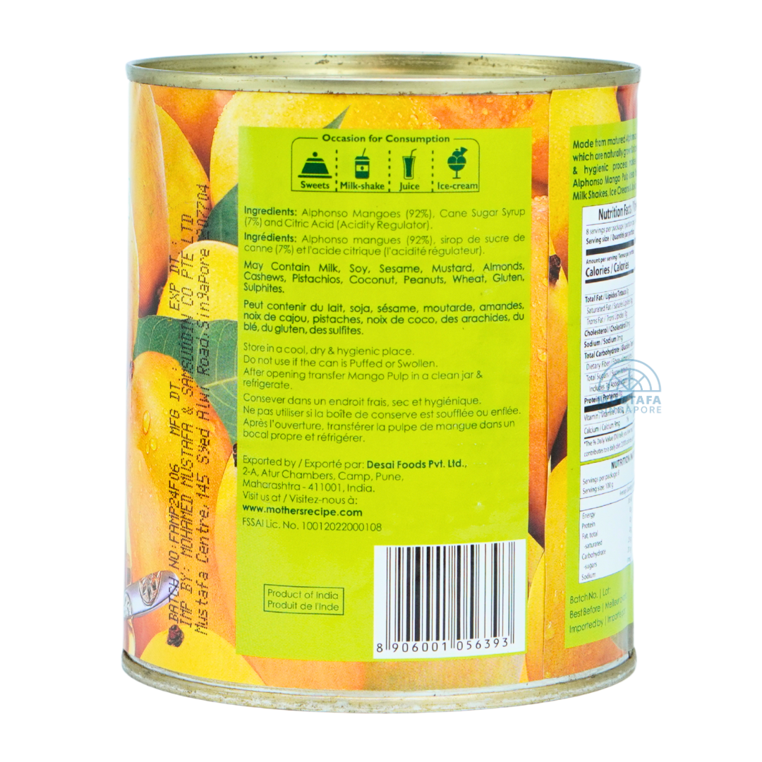 Mother's Recipe Alphonso Mango Pulp (Sweetened) 850g