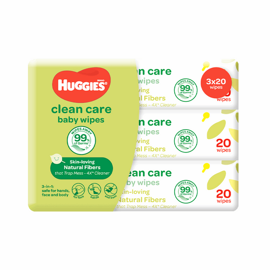 Huggies Clean Care Baby Wipes 3 x 20s