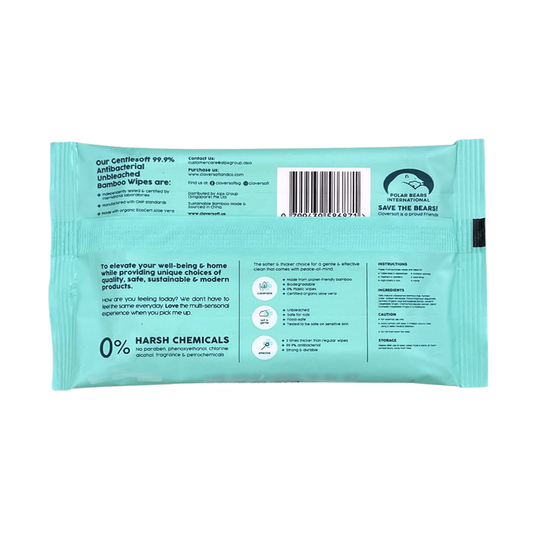 Cloversoft Antibacterial Unbleached Bamboo Wipes 15s