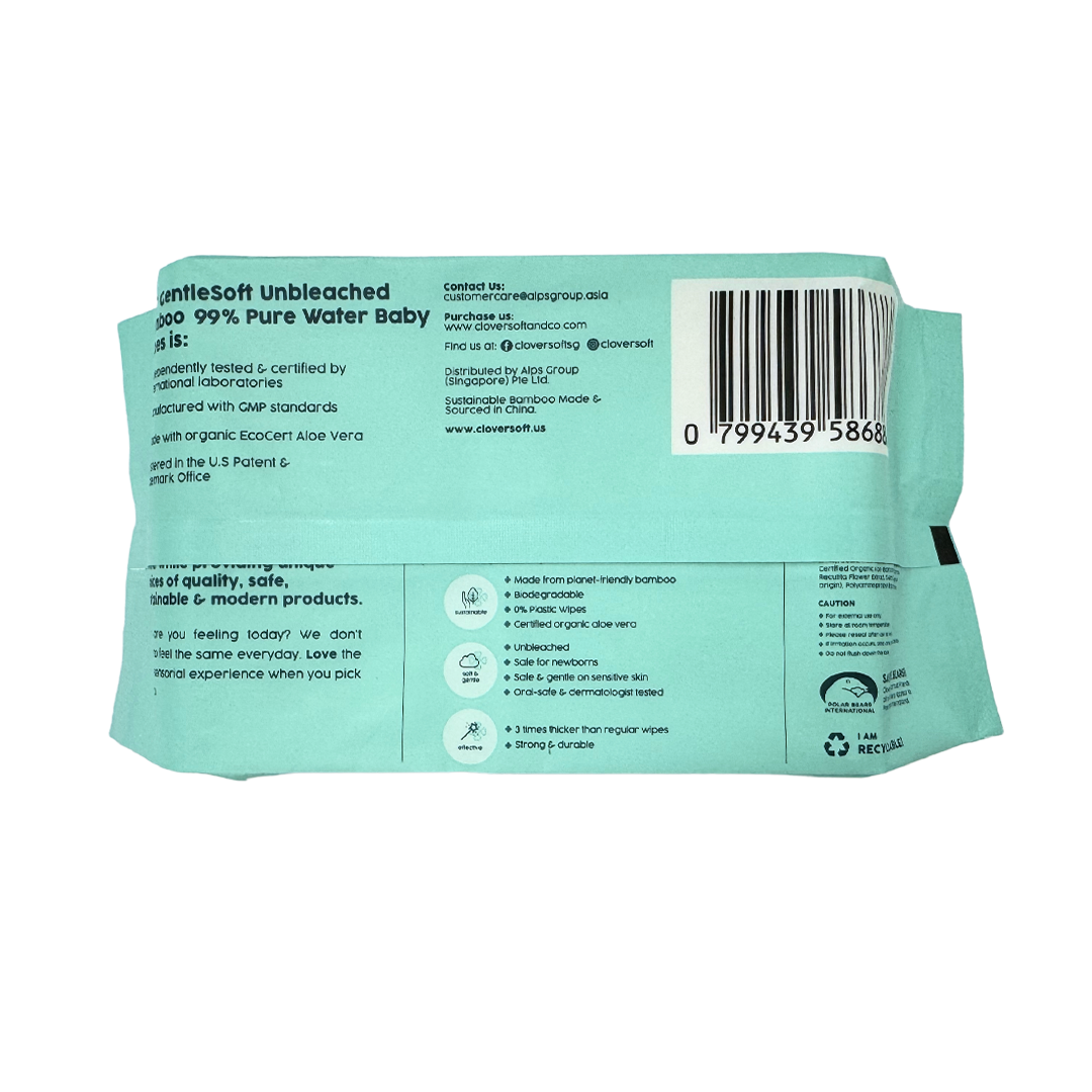 Cloversoft Unbleached Bamboo Pure Water Baby Wipes 40s