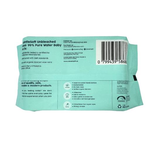Cloversoft Unbleached Bamboo Pure Water Baby Wipes 40s