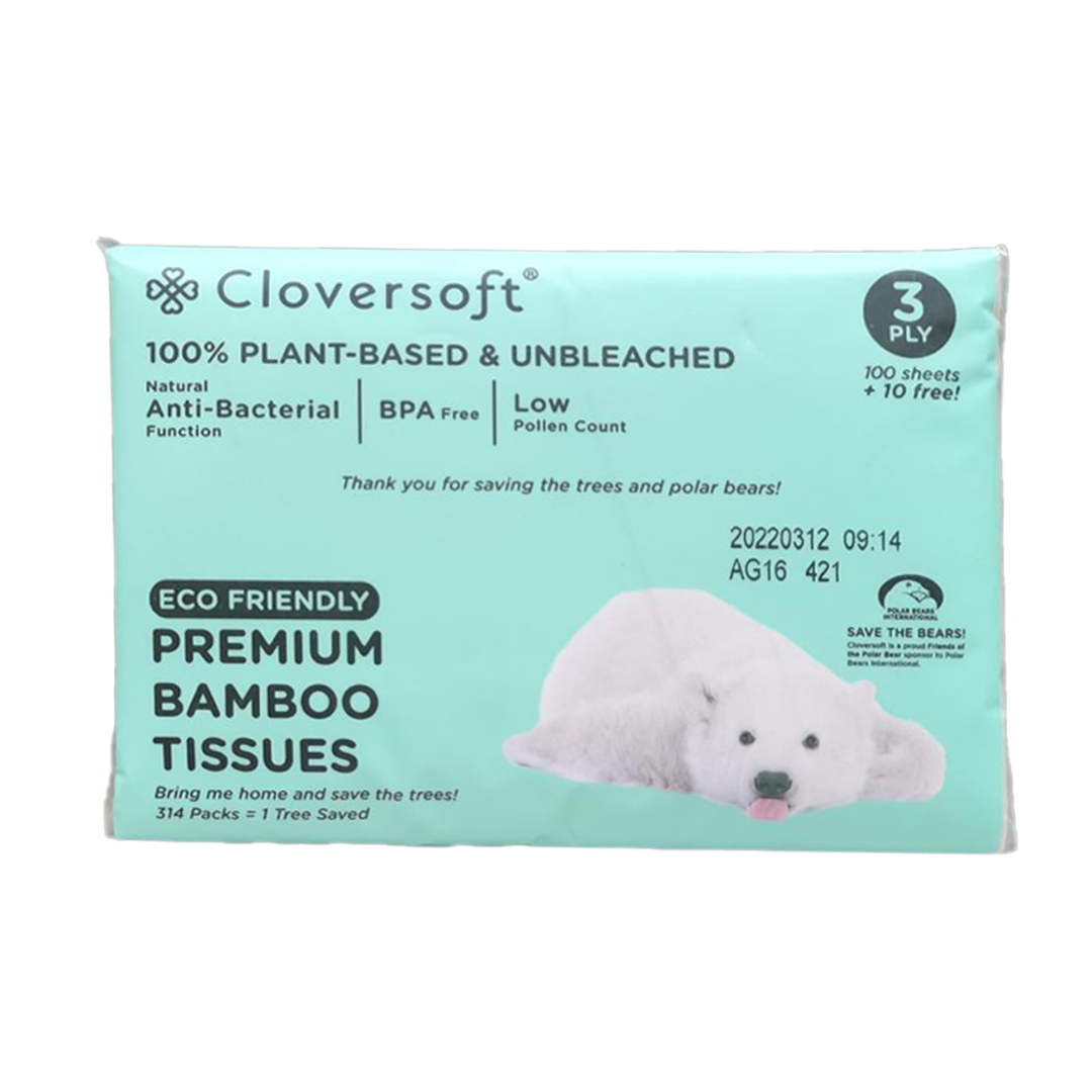 Cloversoft Plant-Based & Unbeached Premium Bamboo Tissues 100s+10s