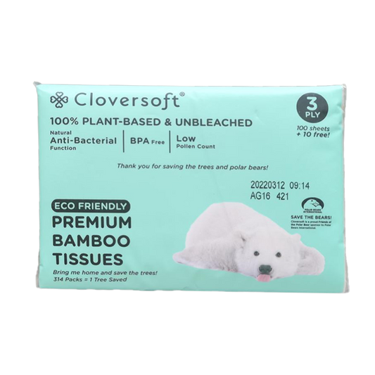 Cloversoft Plant-Based & Unbeached Premium Bamboo Tissues 100s+10s