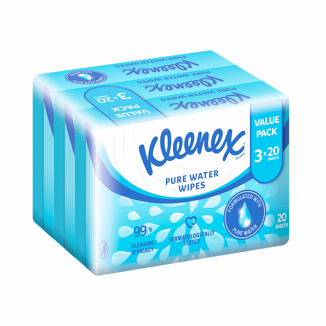 Kleenex Pure Water Wipes 3x20s