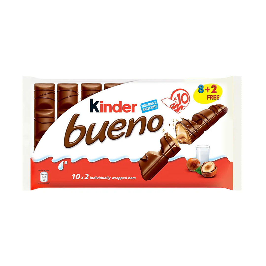 Kinder Bueno Milk & Hazelnuts (10 packs of 2 individually wrapped bars)